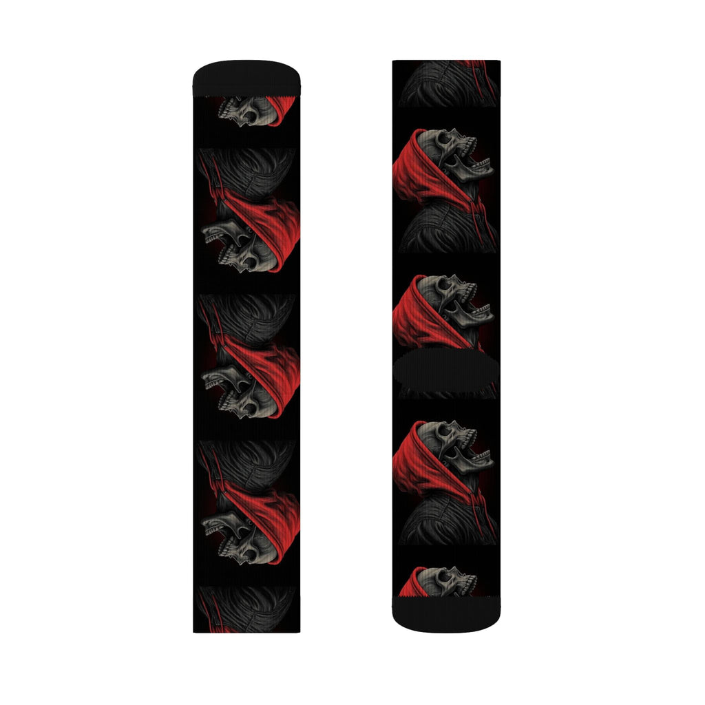 Red Cape Skull Socks — Gothic Sublimation Crew Socks