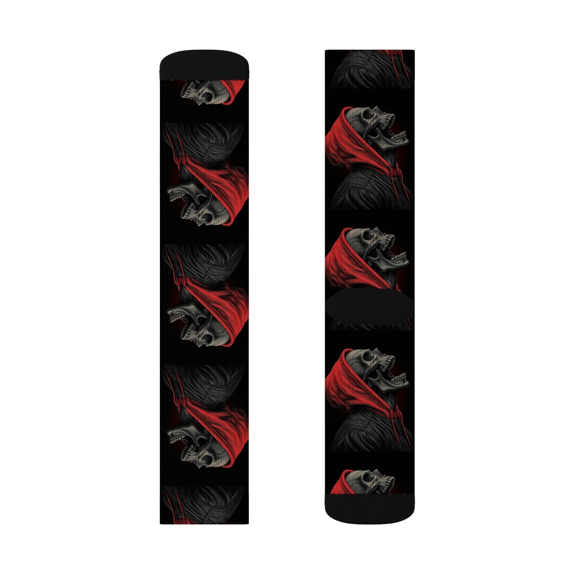 Red Cape Skull Socks — Gothic Sublimation Crew Socks