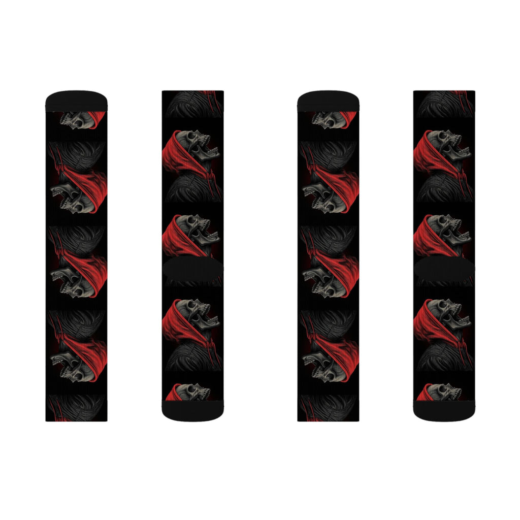 Red Cape Skull Socks — Gothic Sublimation Crew Socks