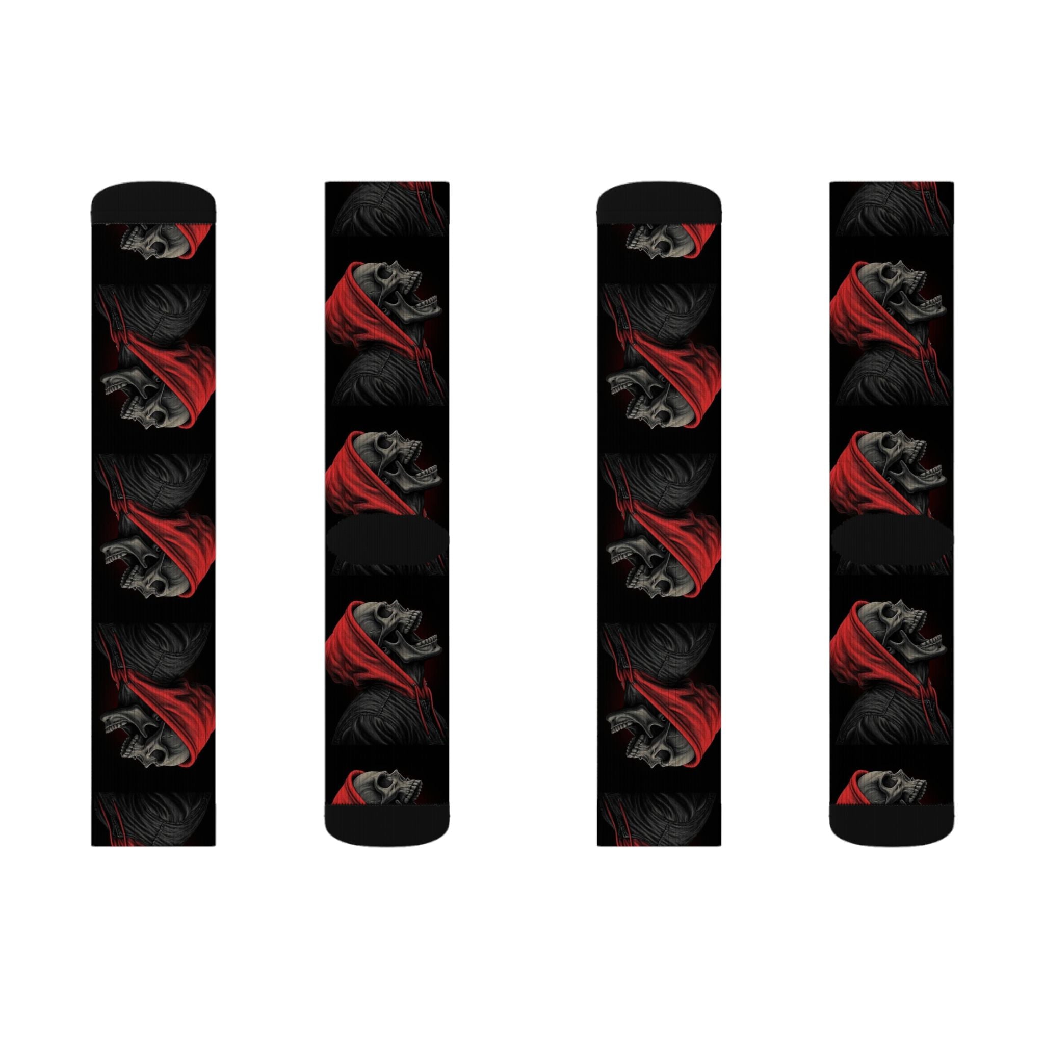 Red Cape Skull Socks — Gothic Sublimation Crew Socks