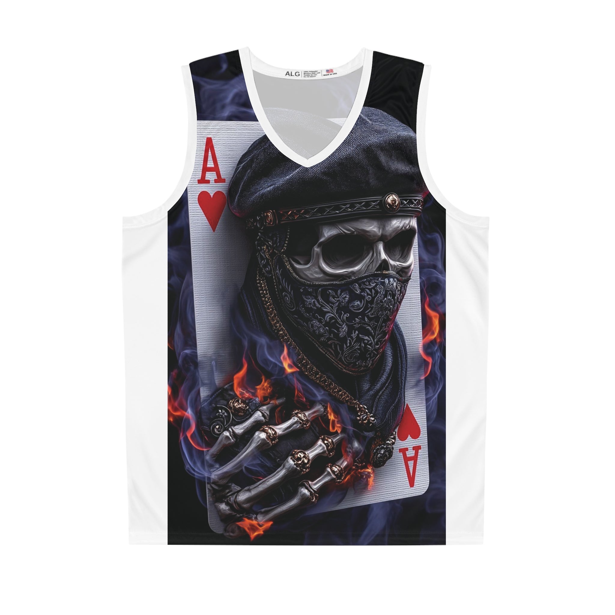 Skull Ace of Hearts Basketball Jersey – Gothic Flame All-Over Print