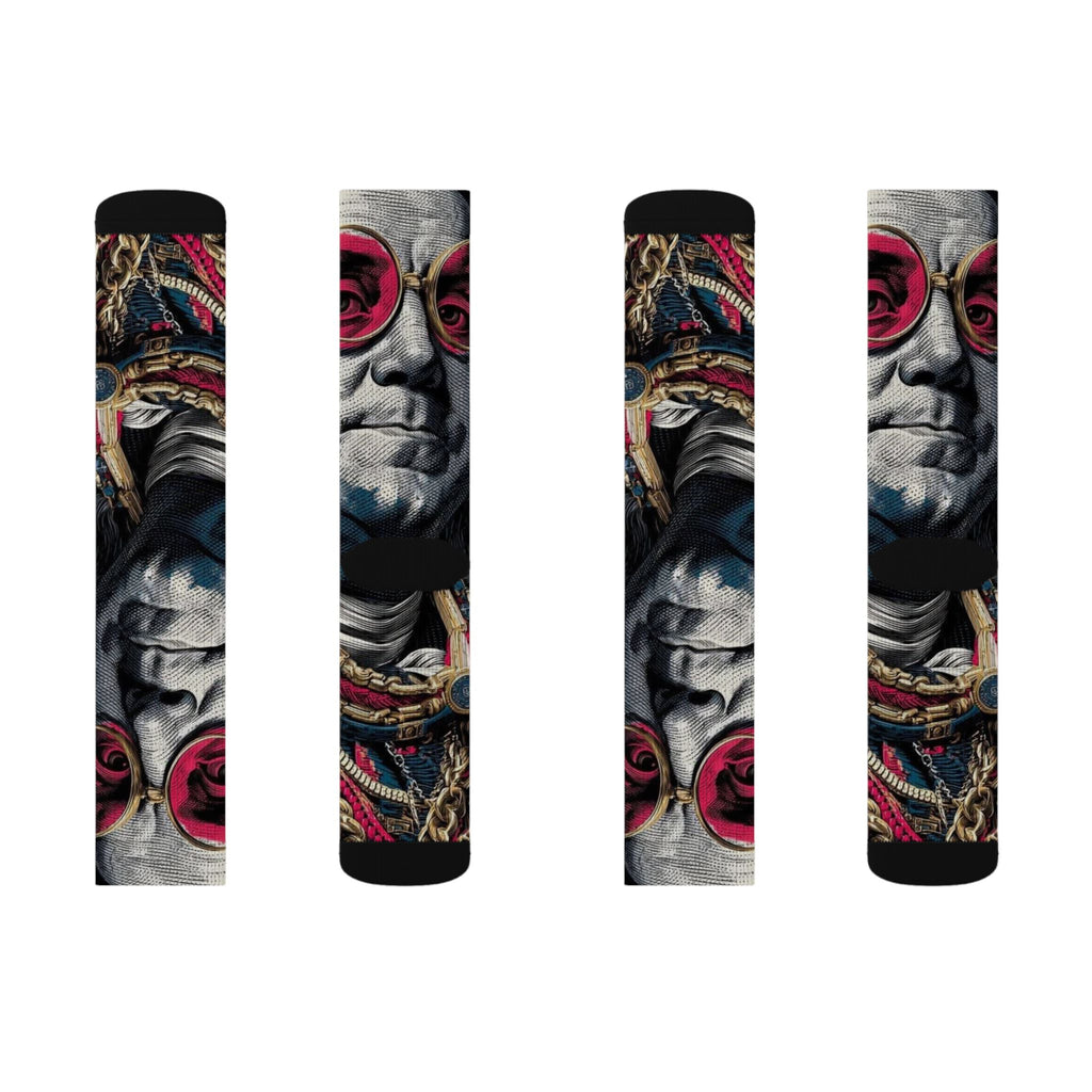 Benjamin Franklin Portrait Sublimation Socks — Retro Shades & Nautical Chain Crew Socks