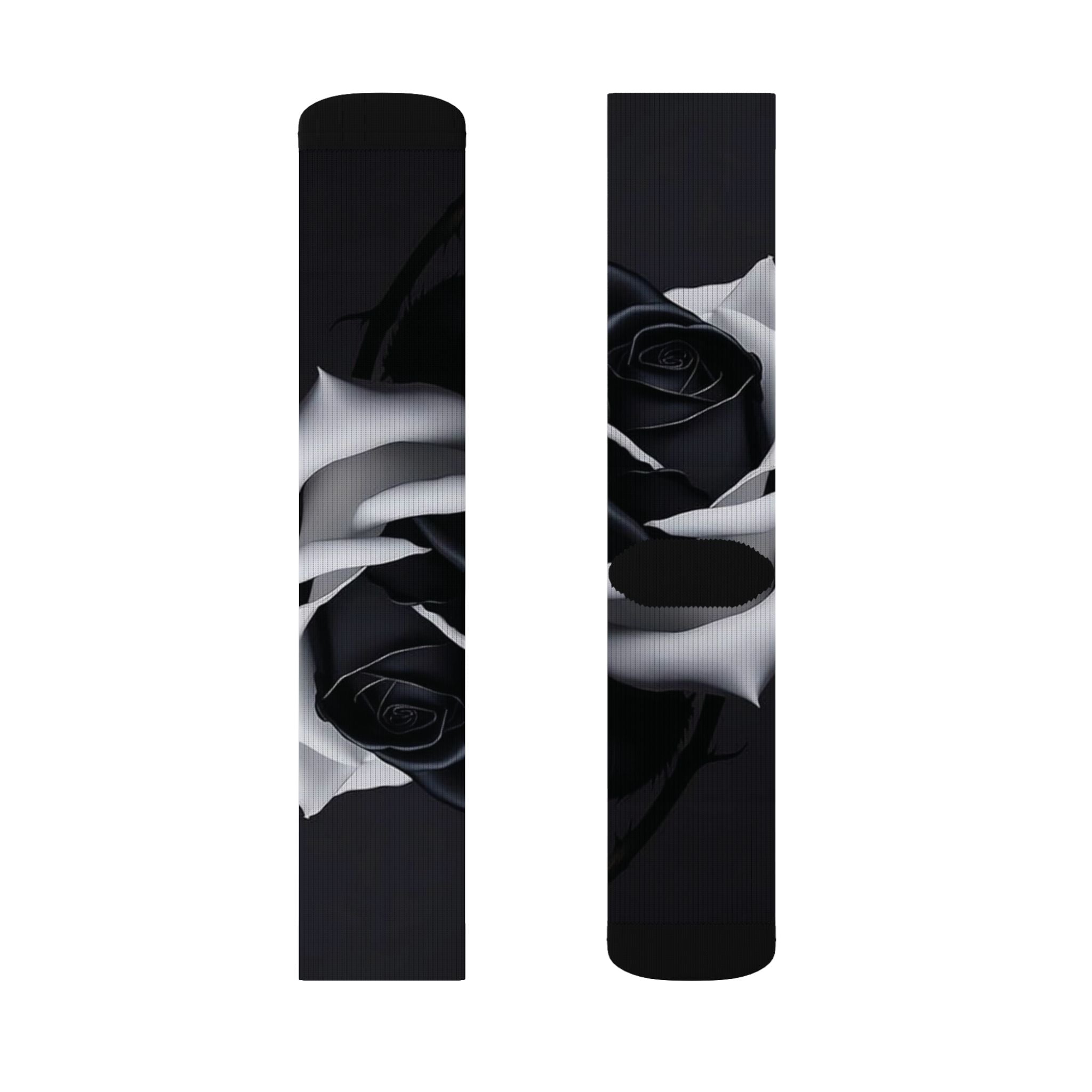 Black Rose Sublimation Socks - Gothic Floral Crew Socks