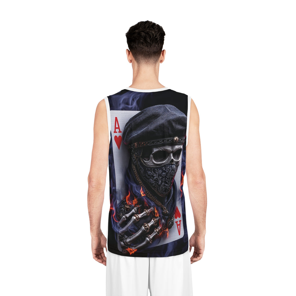 Skull Ace of Hearts Basketball Jersey – Gothic Flame All-Over Print