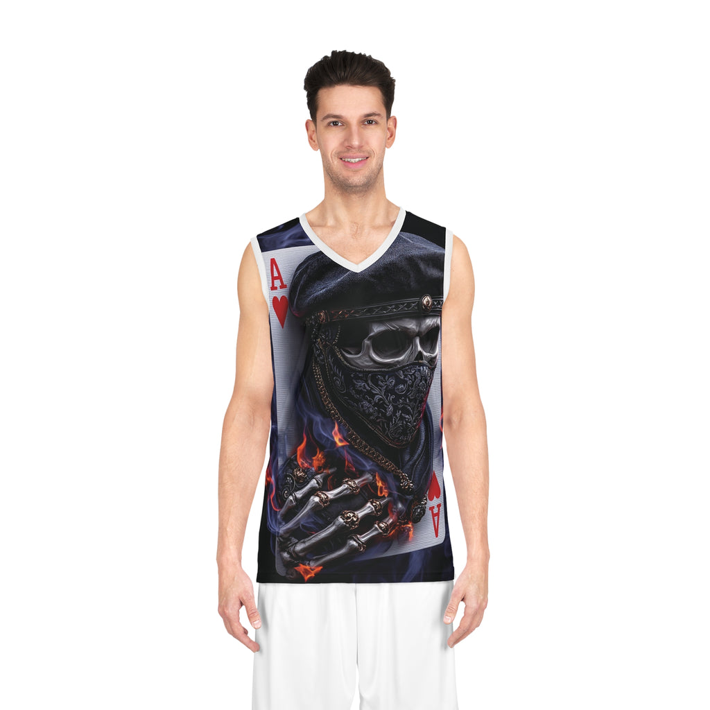 Skull Ace of Hearts Basketball Jersey – Gothic Flame All-Over Print