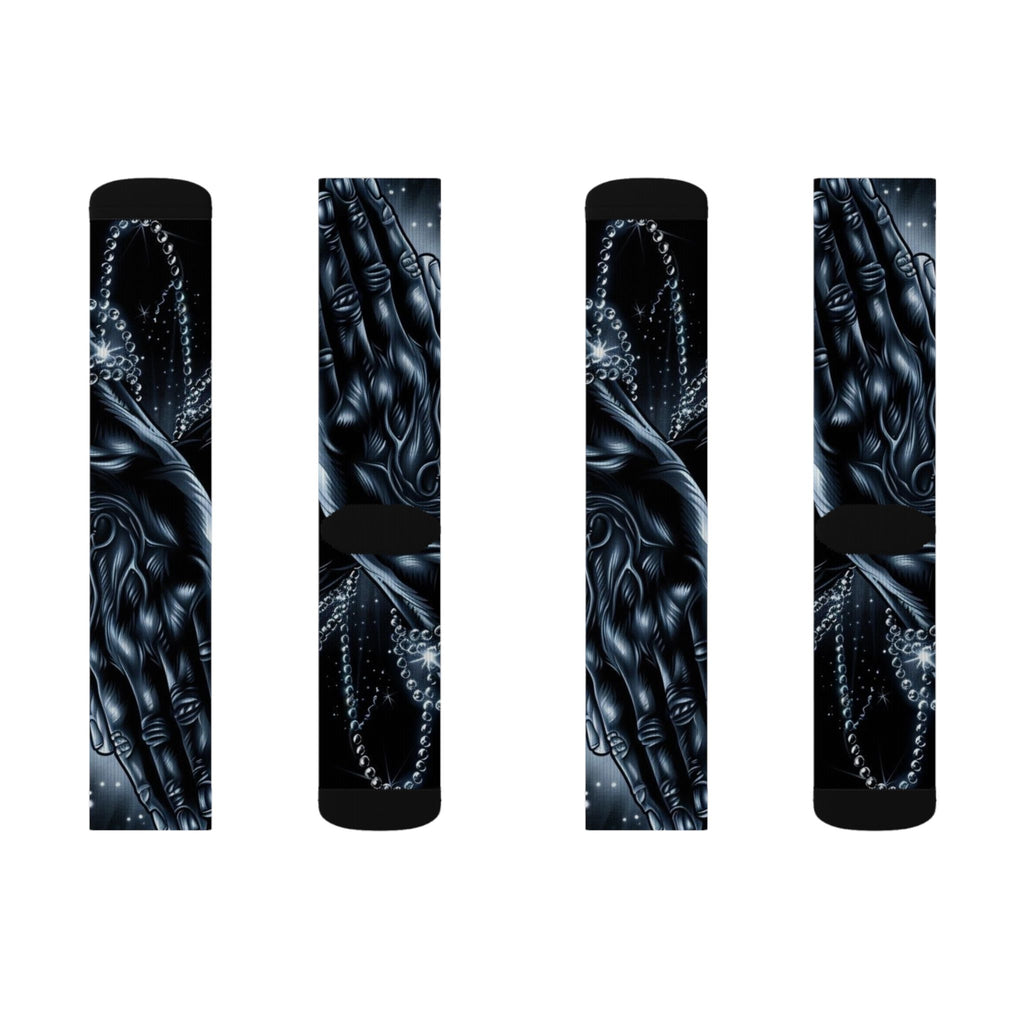 Gothic Black Skull & Chains Sublimation Socks — Dark Biker Crew Socks