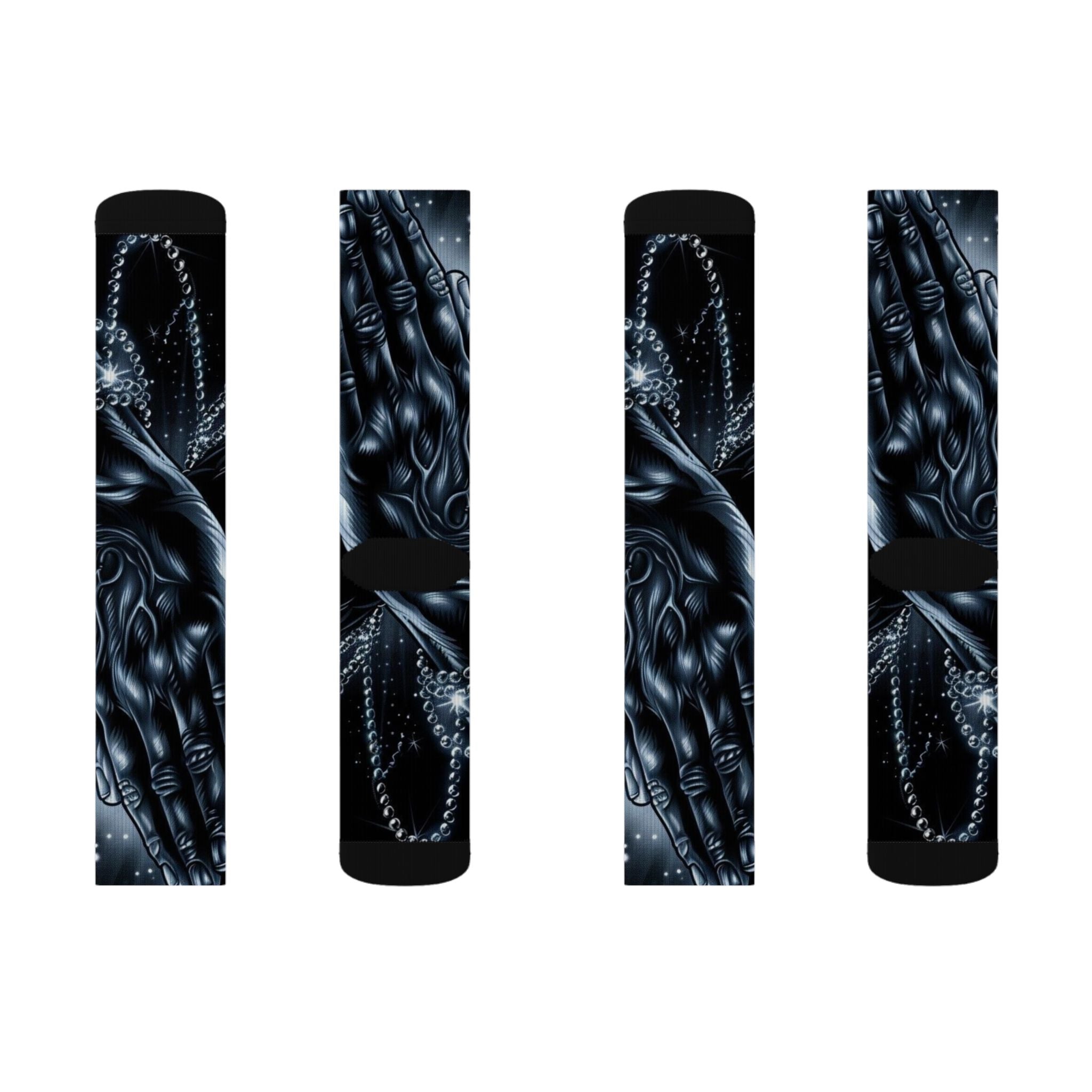 Gothic Black Skull & Chains Sublimation Socks — Dark Biker Crew Socks