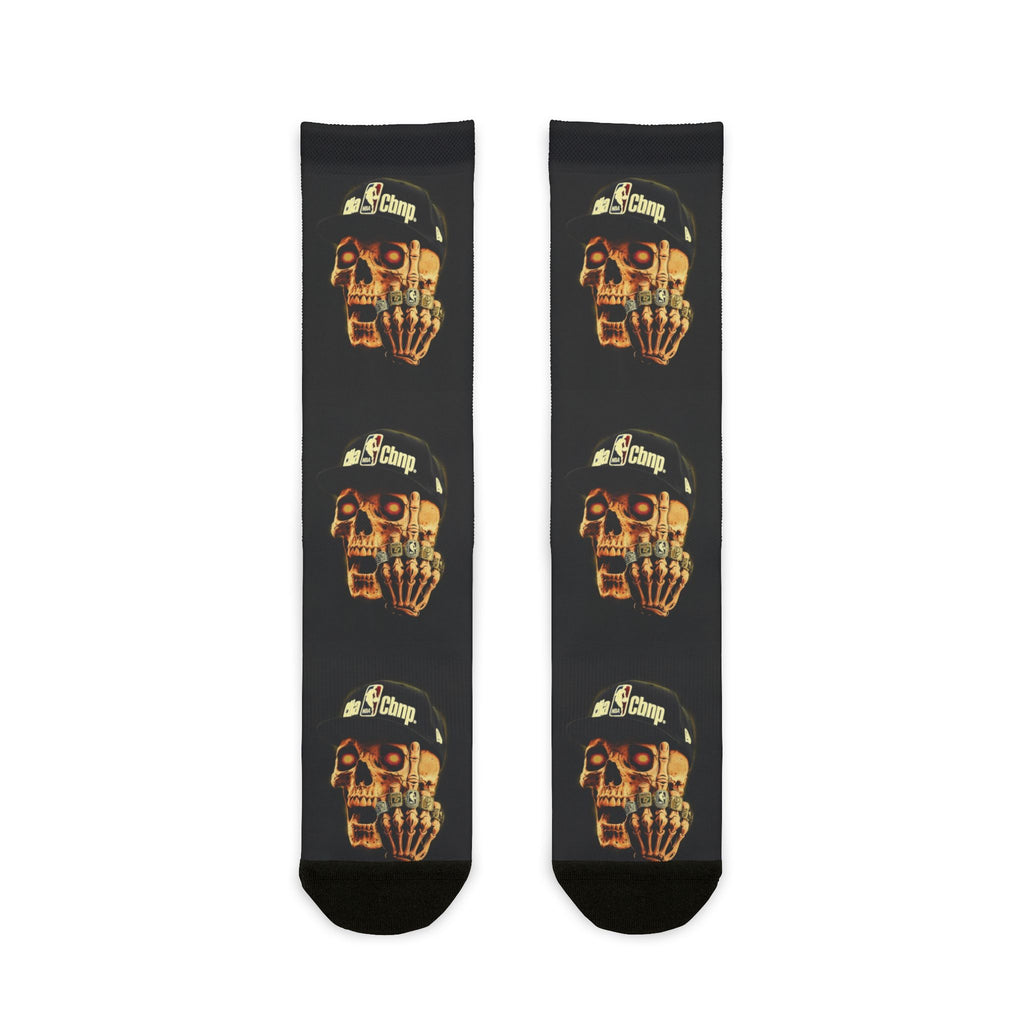 Skull Hand Crew Socks — Gothic Sublimation Socks with Cap & Script