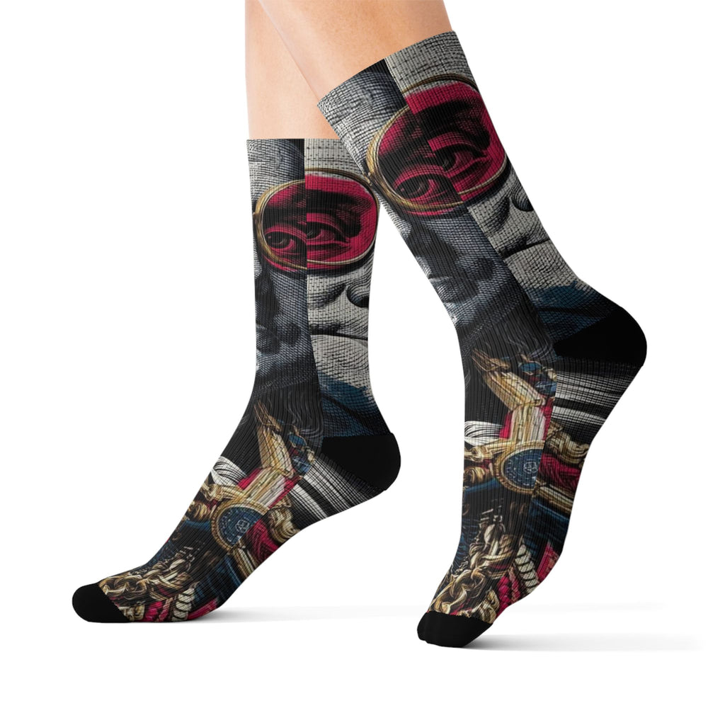 Benjamin Franklin Portrait Sublimation Socks — Retro Shades & Nautical Chain Crew Socks