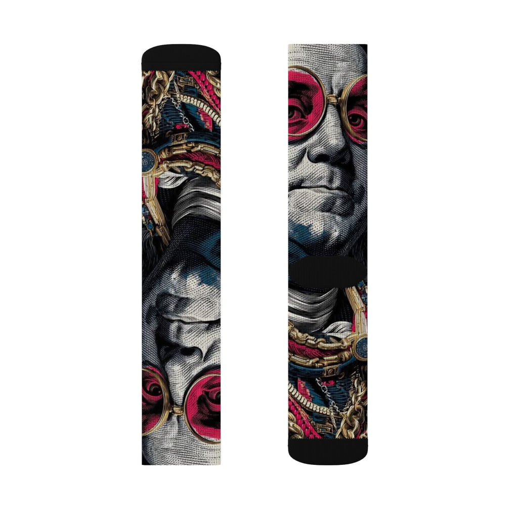 Benjamin Franklin Portrait Sublimation Socks — Retro Shades & Nautical Chain Crew Socks