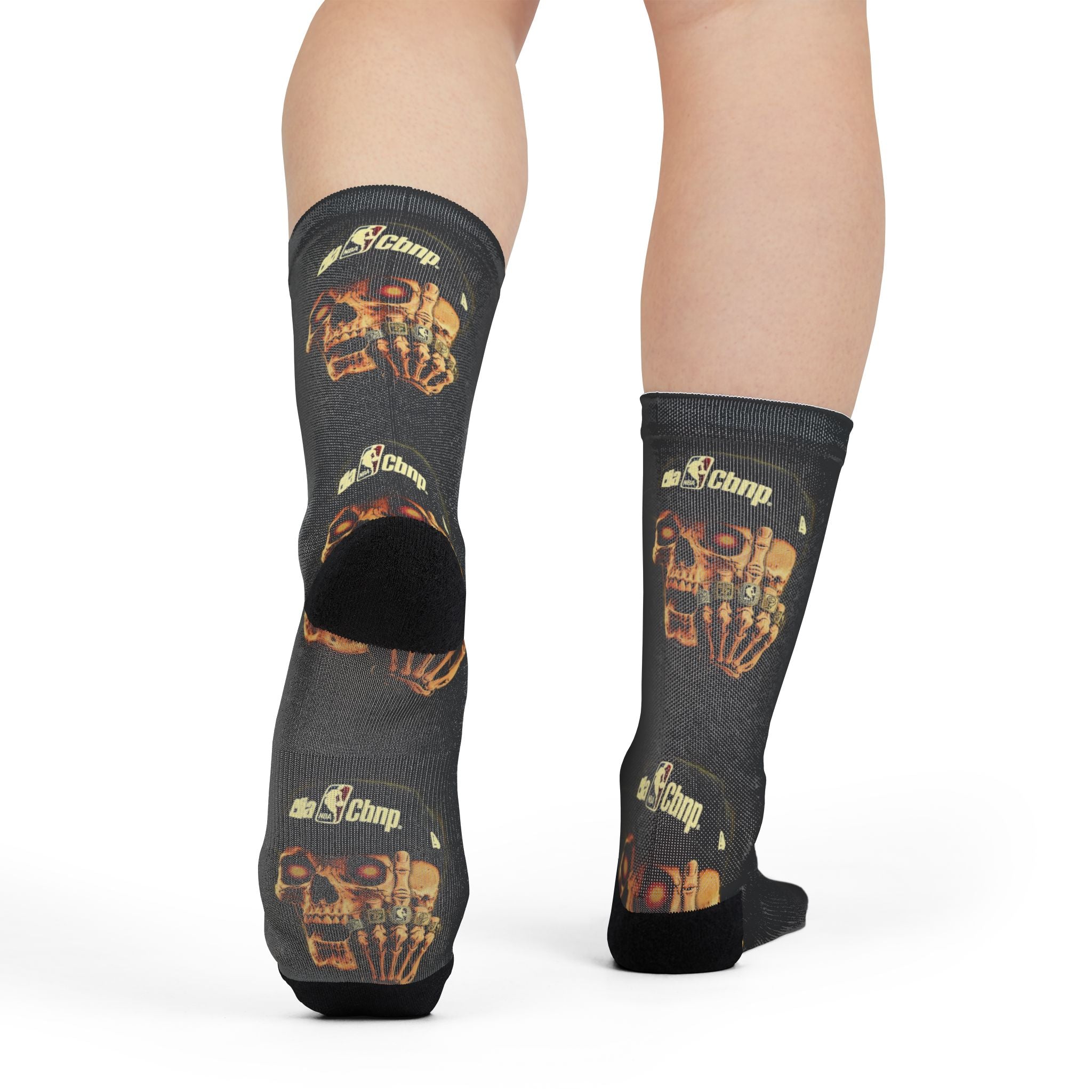 Skull Hand Crew Socks — Gothic Sublimation Socks with Cap & Script