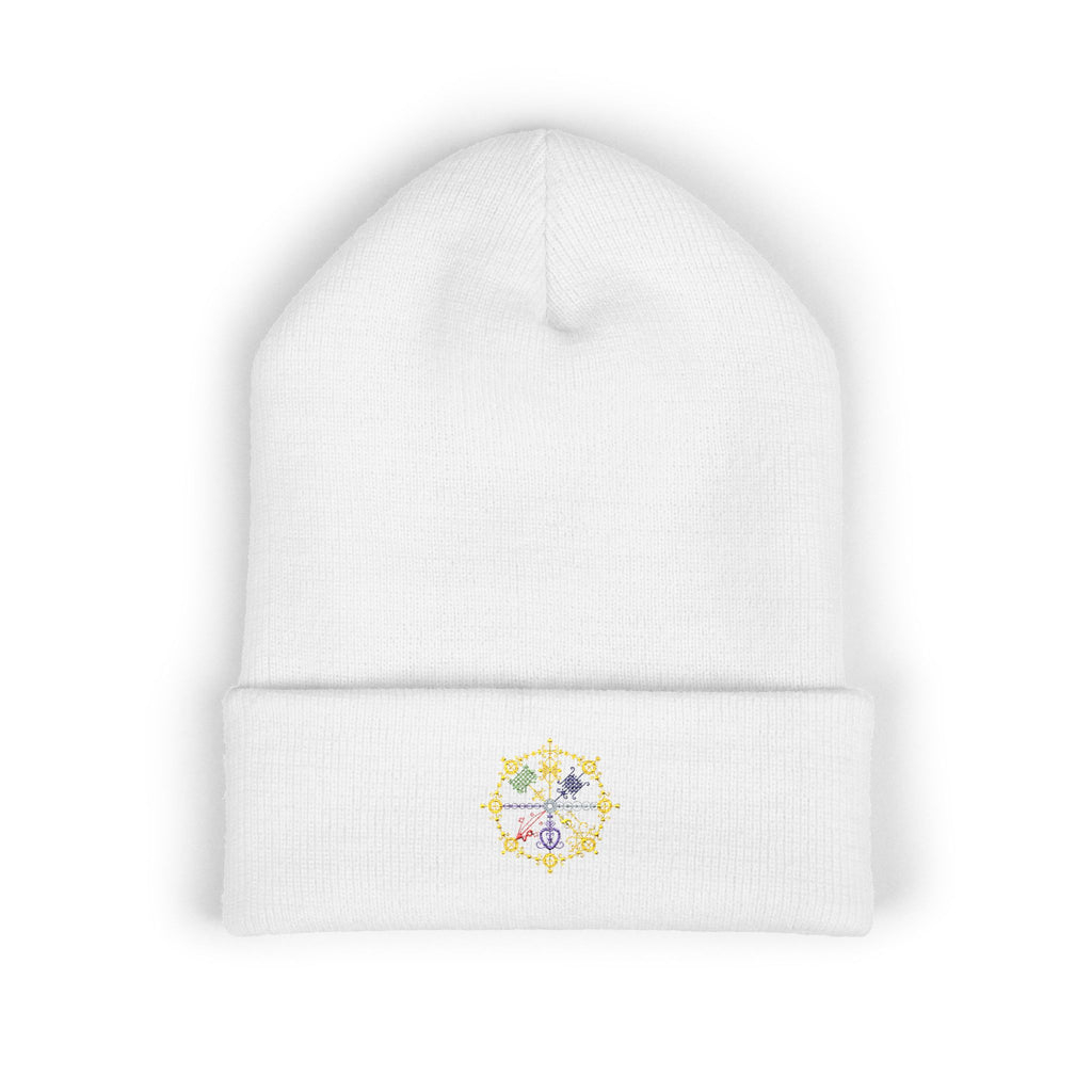 Embroidered Floral Compass Cuffed Beanie — Lightweight Spring Beanie Hat
