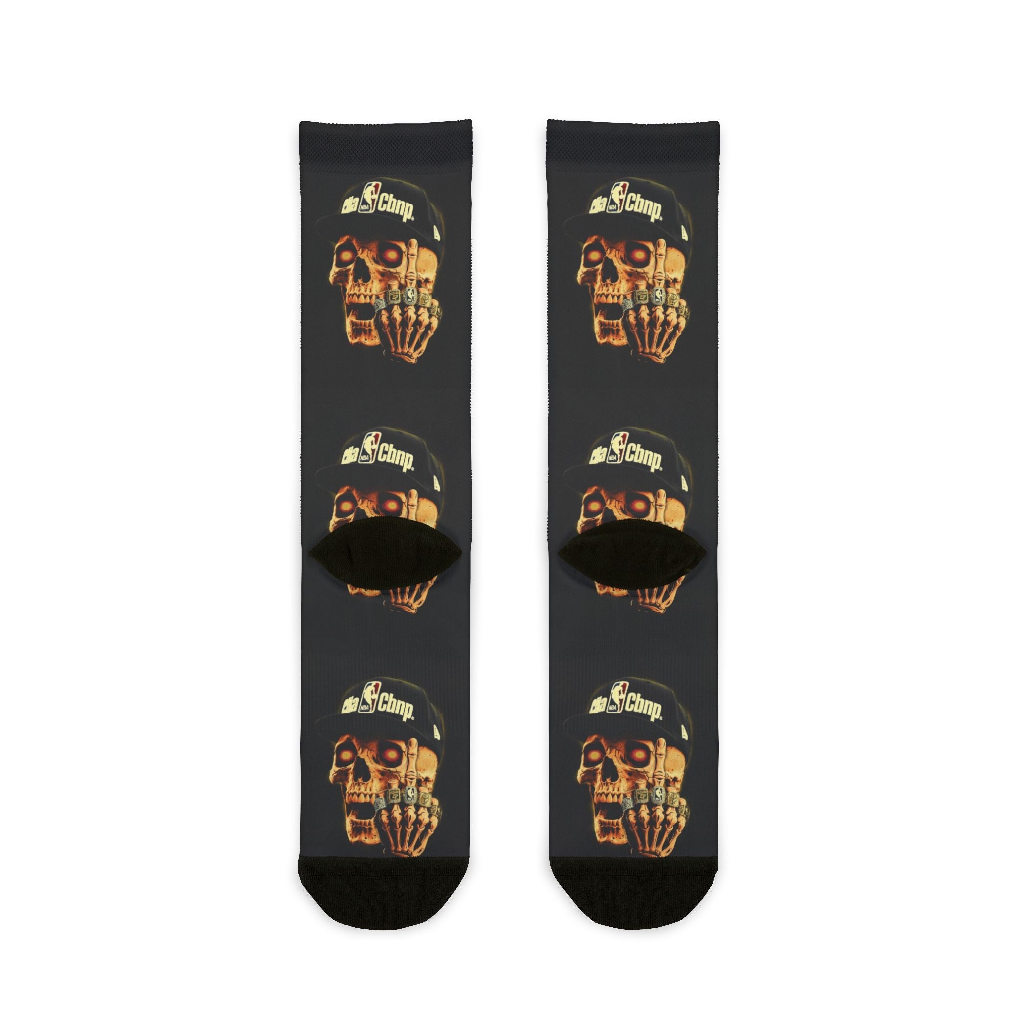 Skull Hand Crew Socks — Gothic Sublimation Socks with Cap & Script