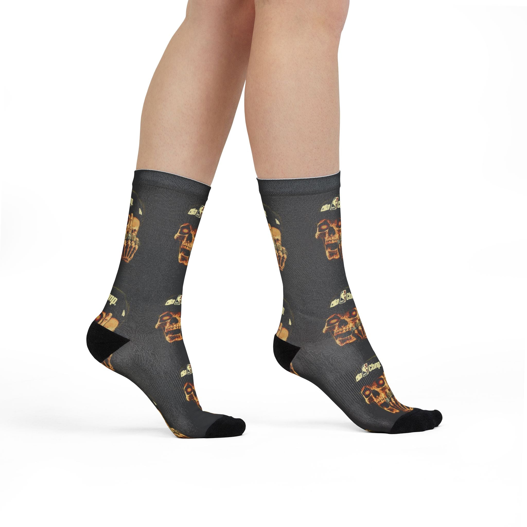 Skull Hand Crew Socks — Gothic Sublimation Socks with Cap & Script