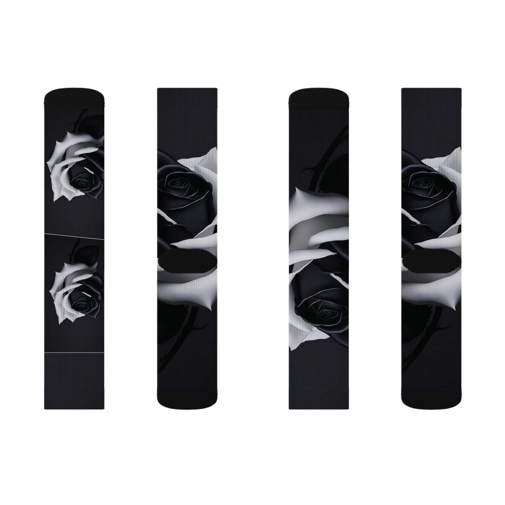Black Rose Sublimation Socks - Gothic Floral Crew Socks