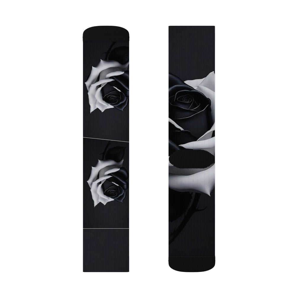 Black Rose Sublimation Socks - Gothic Floral Crew Socks