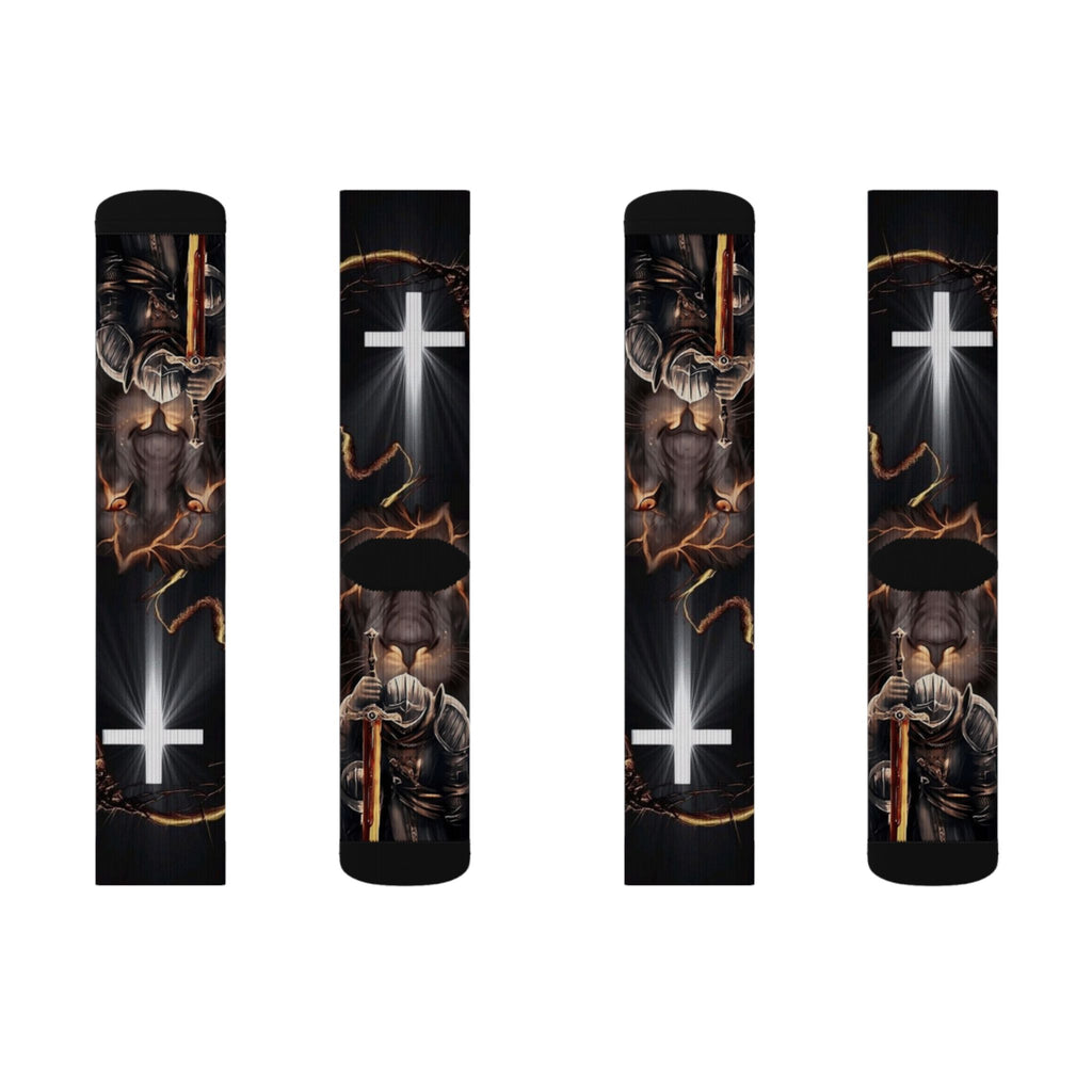Christian Knight Sublimation Socks — Armor of God Cross Design