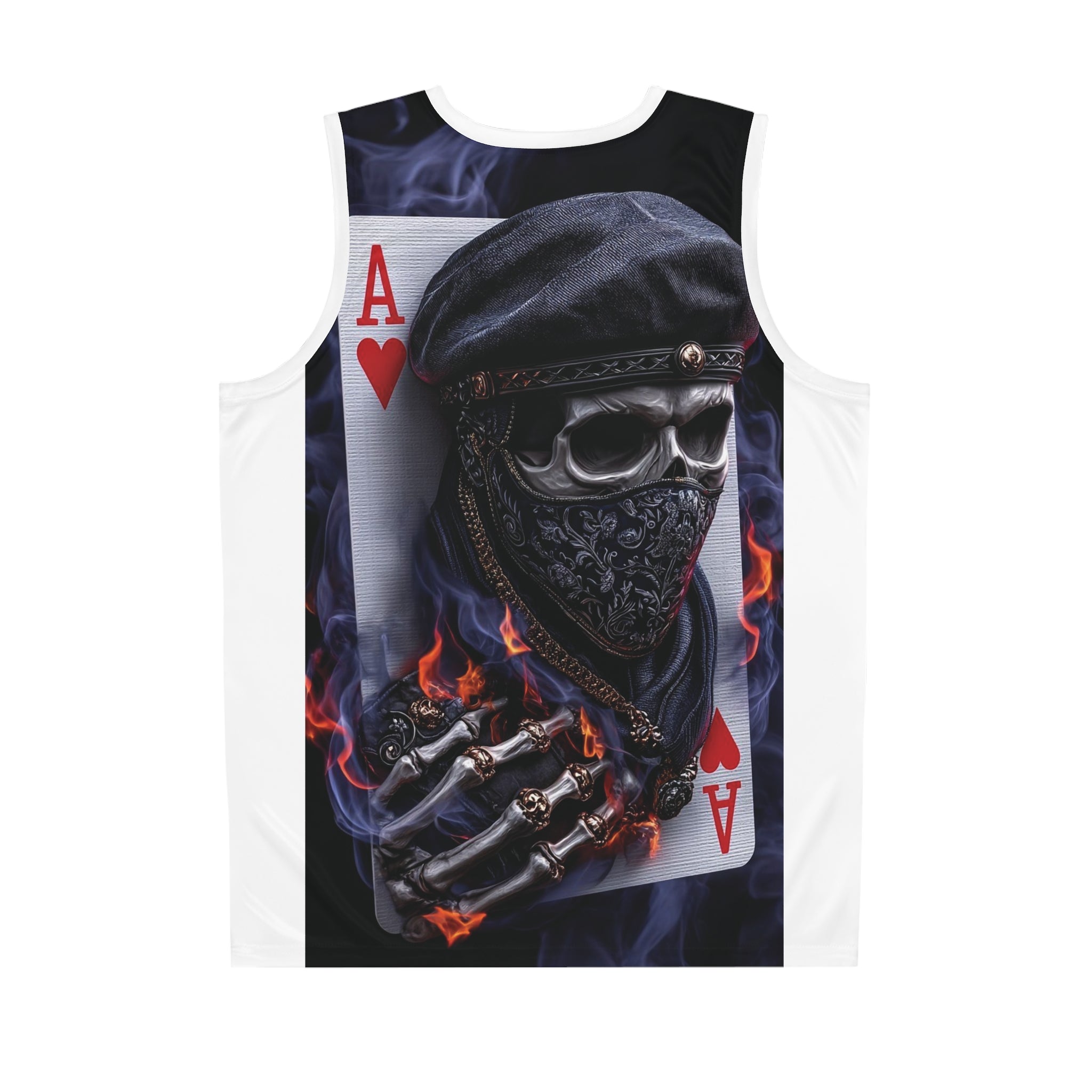 Skull Ace of Hearts Basketball Jersey – Gothic Flame All-Over Print