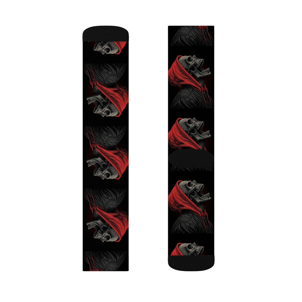 Red Cape Skull Socks — Gothic Sublimation Crew Socks